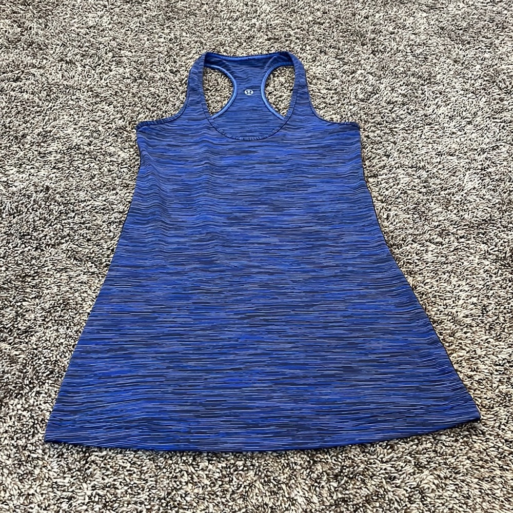 Lululemon Cool Racerback Tank Top Shirt Cadet Blue black gray Stripes, size 4